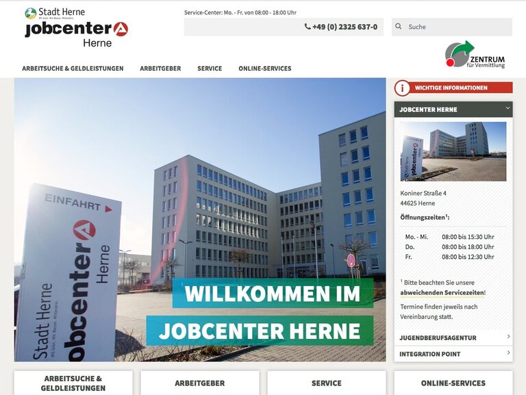 Screenshot jobcenter-herne.de