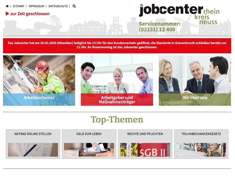 Screenshot jobcenter-rhein-kreis-neuss.de
